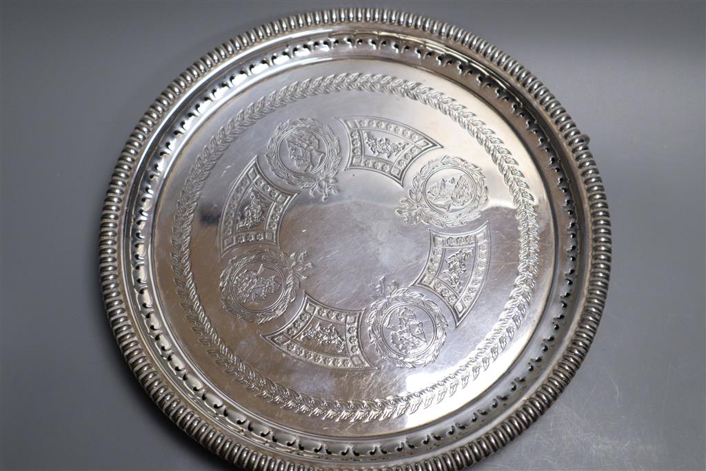 A silver plated Kings pattern canteen and a plated salver